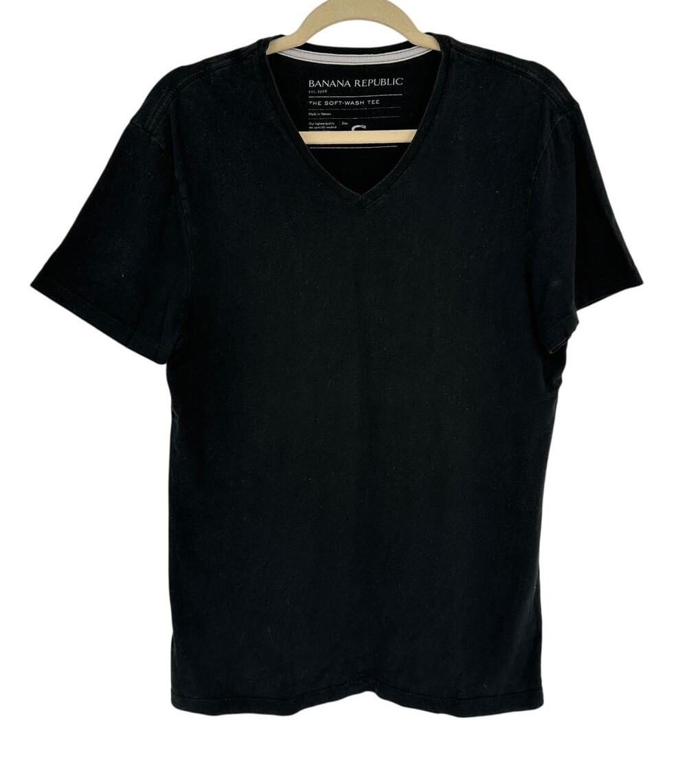 Banana Republic Soft Wash V-Neck Tee Black Short Sleeve Women's Size Small S‎